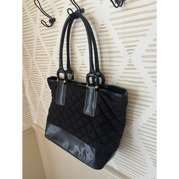 Burberry Prosum Quilted Nylon Black Leather Gold Hardware Tote - Picture 6 of 12
